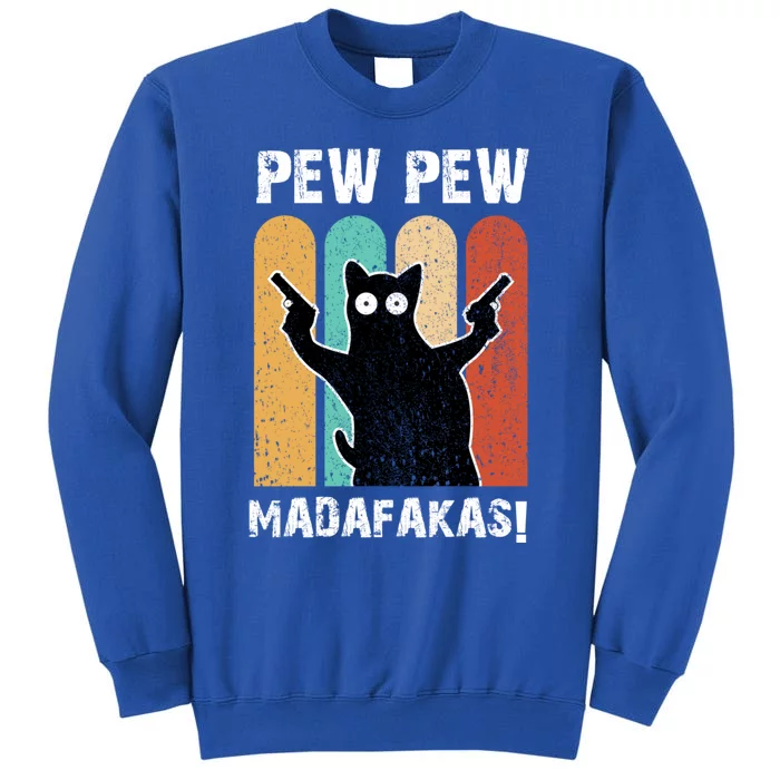 Vintage Retro Pew Pew Madafakas Crazy Cat Funny Gamer Gift Tall Sweatshirt