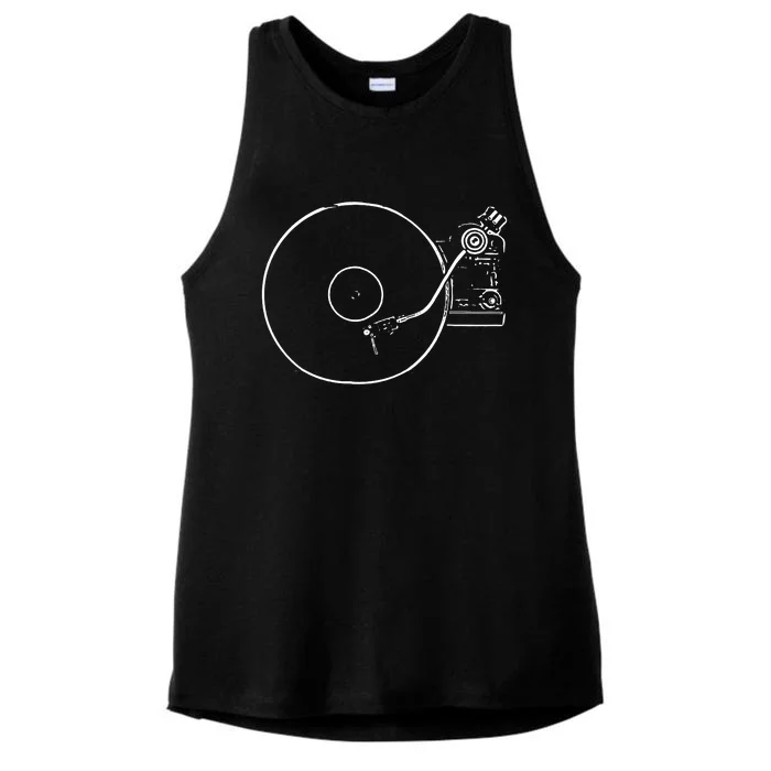 Vinyl Record Player Sketch Drawing Ladies Tri-Blend Wicking Tank