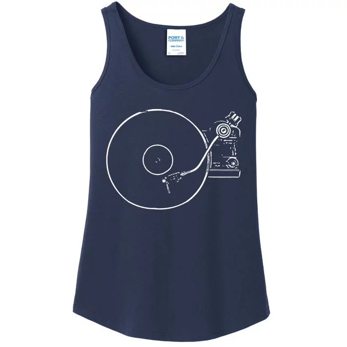 Vinyl Record Player Sketch Drawing Ladies Essential Tank