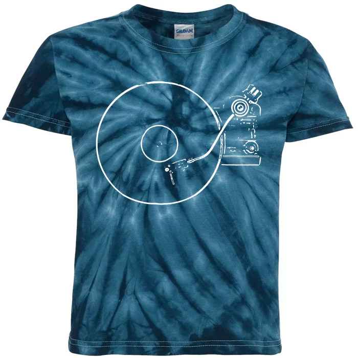 Vinyl Record Player Sketch Drawing Kids Tie-Dye T-Shirt