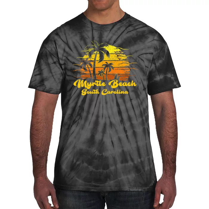 Vintage Retro Palm Tree Sunset South Carolina Myrtle Beach Tie-Dye T-Shirt