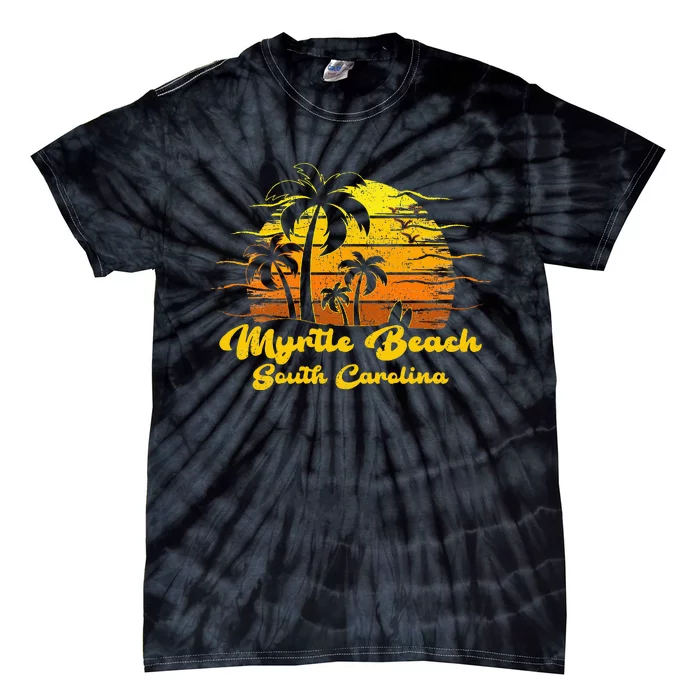 Vintage Retro Palm Tree Sunset South Carolina Myrtle Beach Tie-Dye T-Shirt