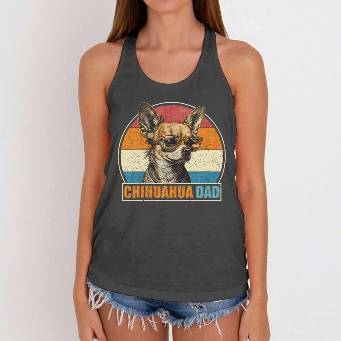 Vintage Retro Proud Chihuahua Dog Dad, Puppy Daddy Lover Women's Knotted Racerback Tank