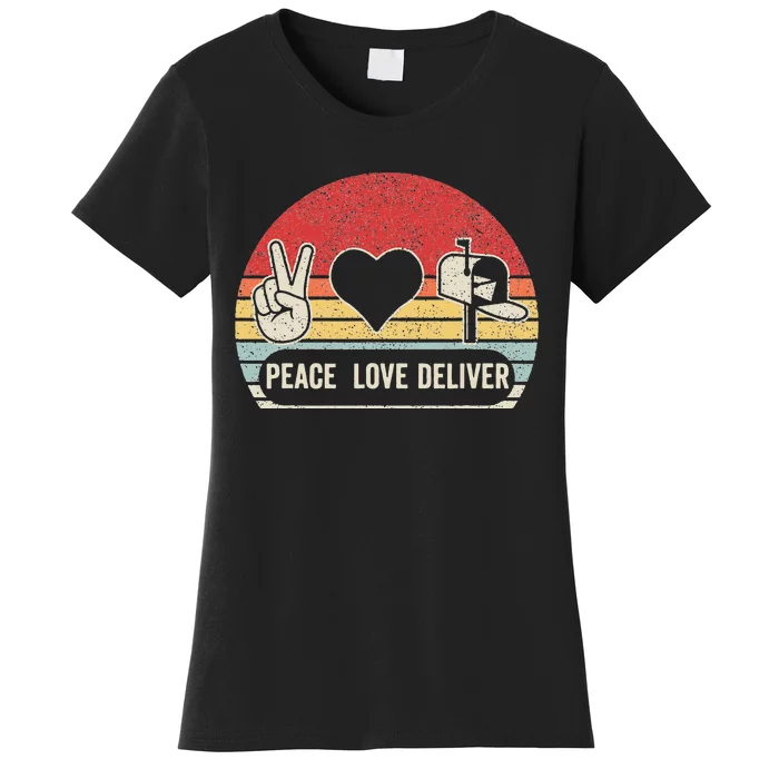 Vintage Retro Peace Love Deliver Post Box Cute Postal Worker Women's T-Shirt