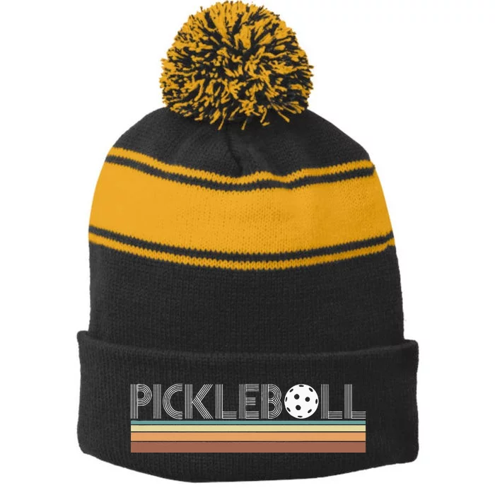 Vintage Retro Pickleball Stripe Pom Pom Beanie