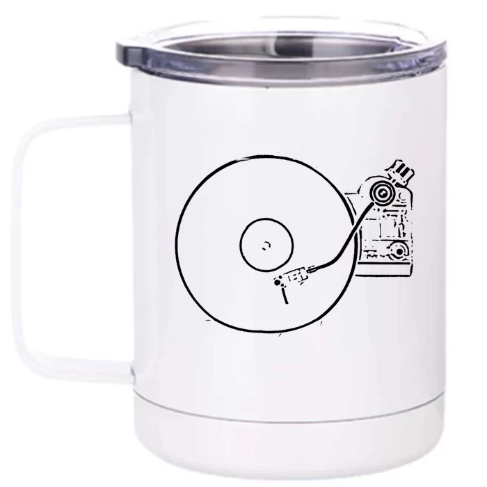 Vinyl Record Player Sketch Drawing Gift Front & Back 12oz Stainless Steel Tumbler Cup