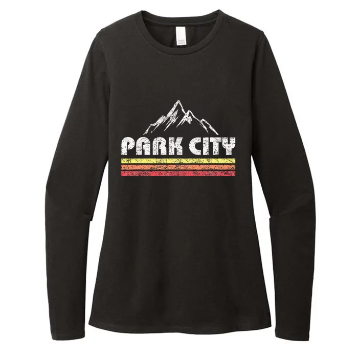 Vintage Retro Park City Utah Mountain Faded Bars Ski Sports Womens CVC Long Sleeve Shirt