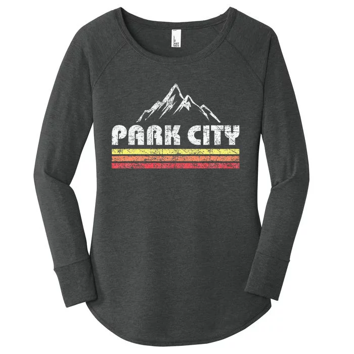 Vintage Retro Park City Utah Mountain Faded Bars Ski Sports Women's Perfect Tri Tunic Long Sleeve Shirt