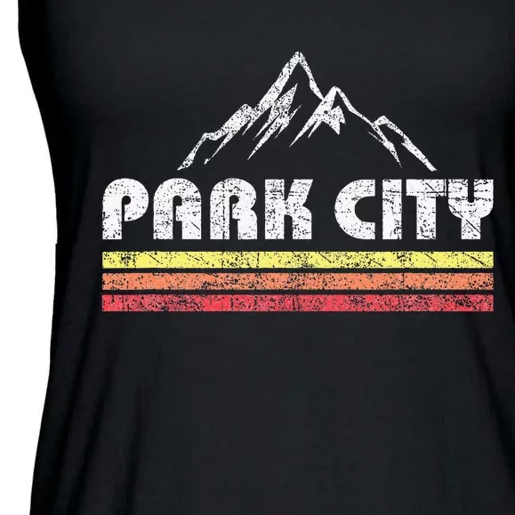 Vintage Retro Park City Utah Mountain Faded Bars Ski Sports Ladies Essential Flowy Tank