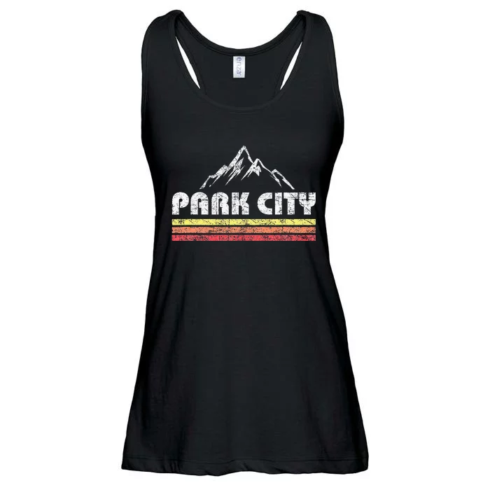 Vintage Retro Park City Utah Mountain Faded Bars Ski Sports Ladies Essential Flowy Tank