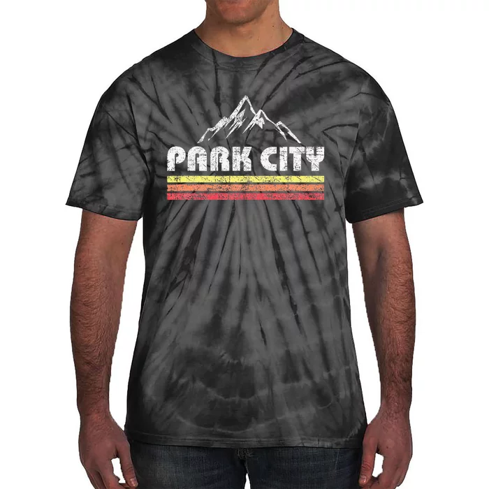 Vintage Retro Park City Utah Mountain Faded Bars Ski Sports Tie-Dye T-Shirt