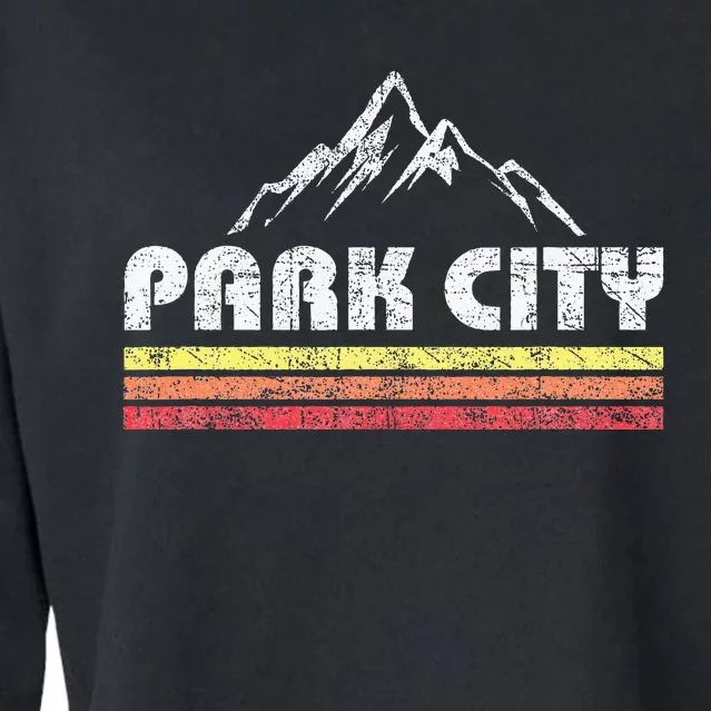 Vintage Retro Park City Utah Mountain Faded Bars Ski Sports Cropped Pullover Crew