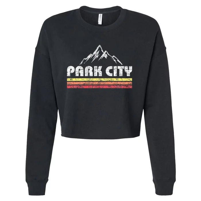 Vintage Retro Park City Utah Mountain Faded Bars Ski Sports Cropped Pullover Crew