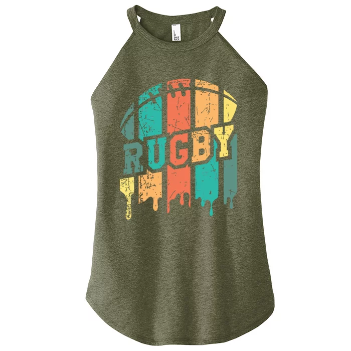 Vintage Retro Rugby Player Rugby Fan Rugby Coach Women’s Perfect Tri Rocker Tank