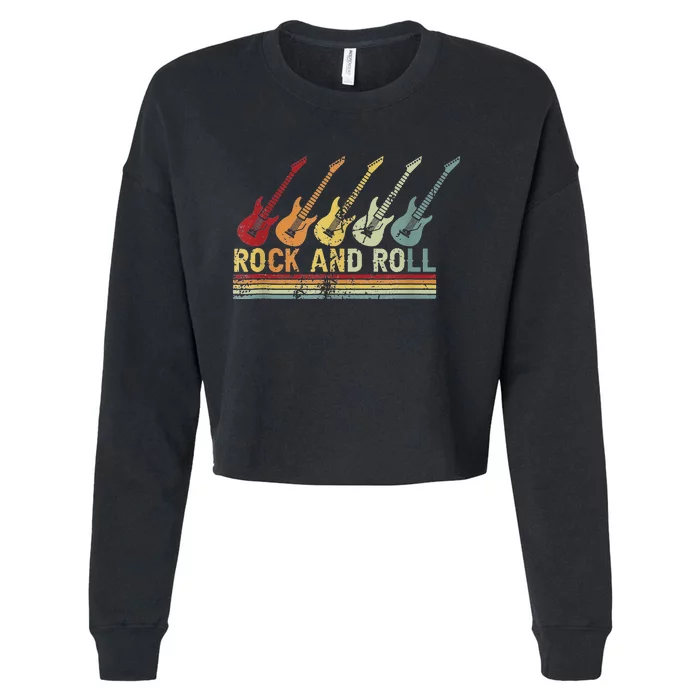 Vintage Retro Rock and Roll Guitar Music Cropped Pullover Crew