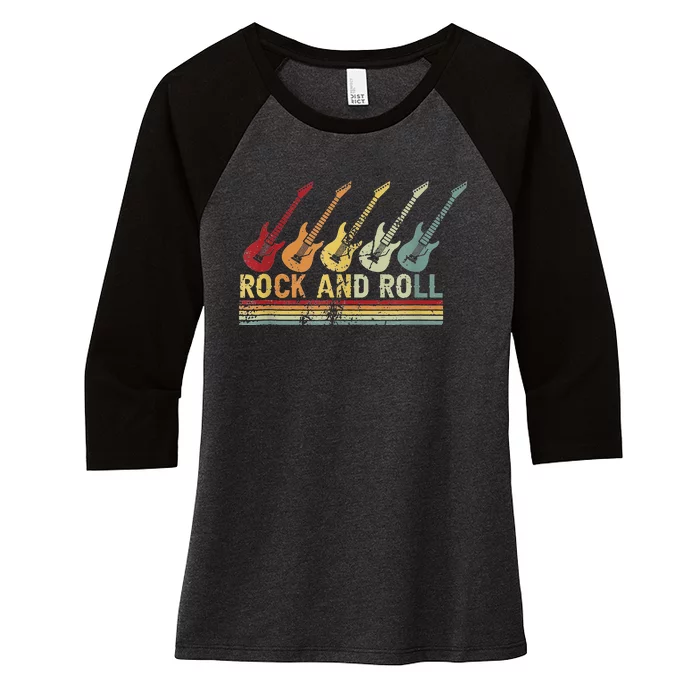 Vintage Retro Rock and Roll Guitar Music Women's Tri-Blend 3/4-Sleeve Raglan Shirt