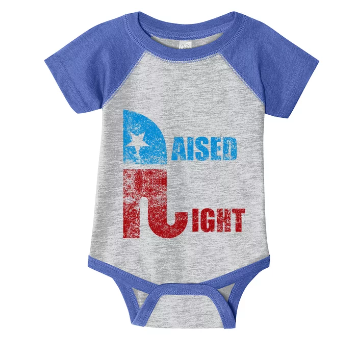 Vintage Raised Right Republican Elephant Pro Trump 2020 Meaningful Gift Infant Baby Jersey Bodysuit