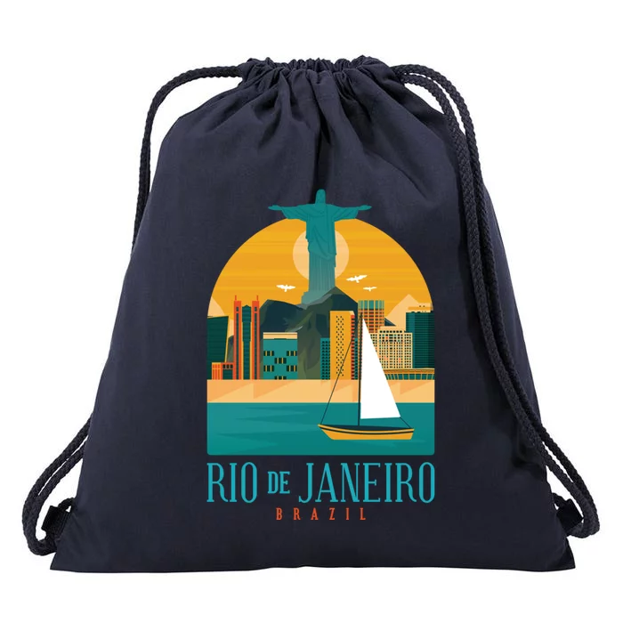 Vintage Retro Rio Brazil Cristo Redentor Statue Graphic Meaningful Gift Drawstring Bag