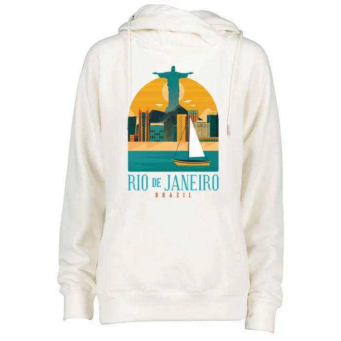 Vintage Retro Rio Brazil Cristo Redentor Statue Graphic Funny Gift Womens Funnel Neck Pullover Hood