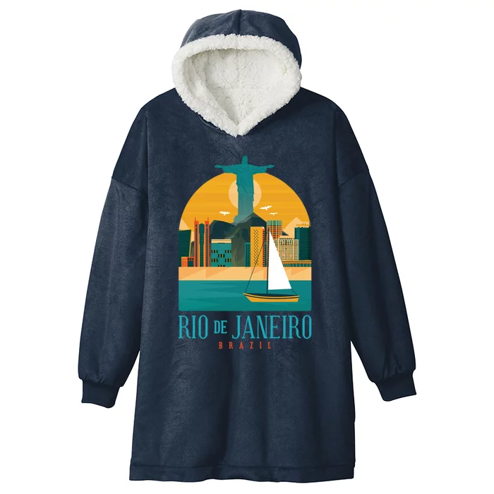 Vintage Retro Rio Brazil Cristo Redentor Statue Graphic Funny Gift Hooded Wearable Blanket