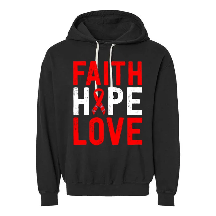 Vintage Red Ribbon Faith Hope Love World Aids Day Funny Gift Garment-Dyed Fleece Hoodie