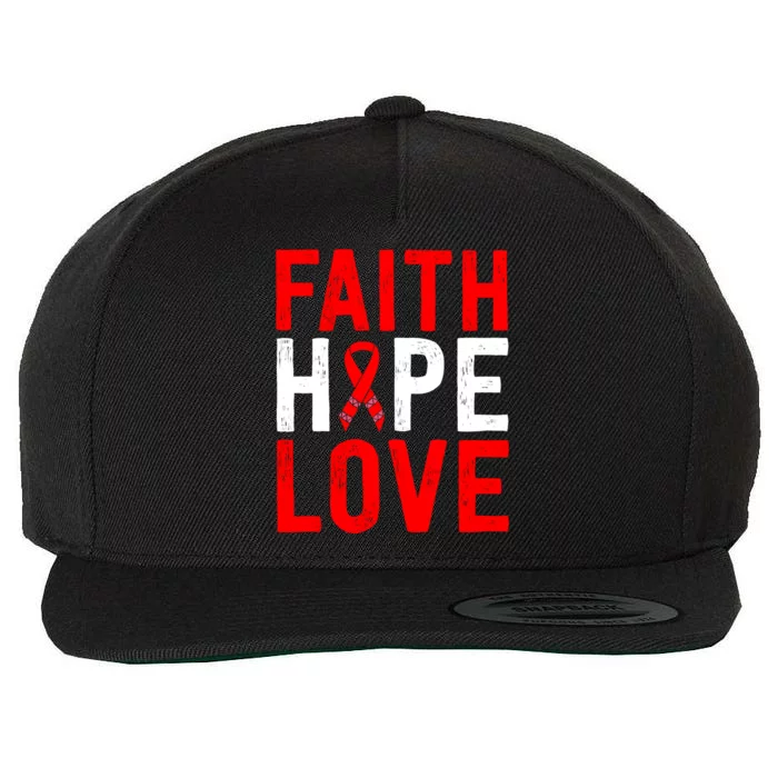 Vintage Red Ribbon Faith Hope Love World Aids Day Funny Gift Wool Snapback Cap