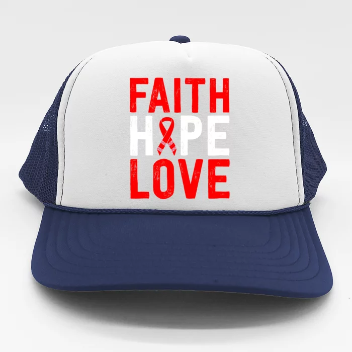 Vintage Red Ribbon Faith Hope Love World Aids Day Funny Gift Trucker Hat