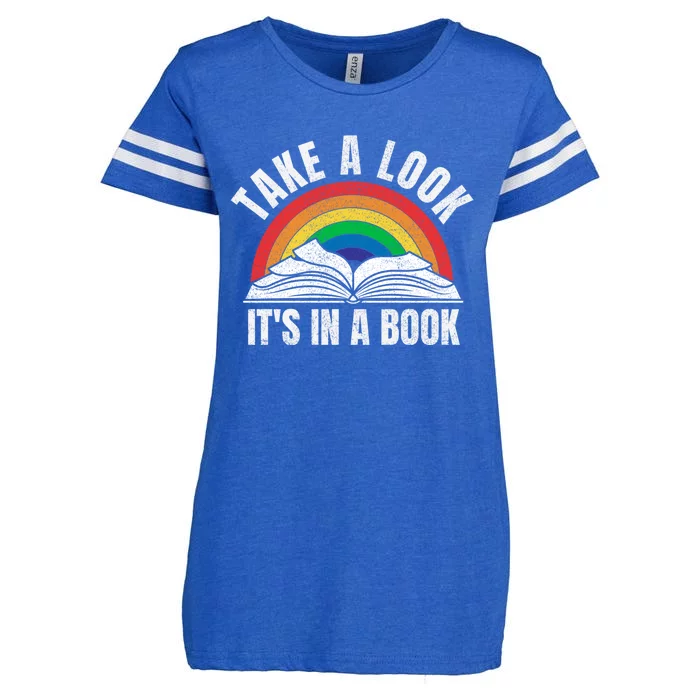 Vintage Retro Rainbow Take A Look ItS In A Book Reading Art Gift Enza Ladies Jersey Football T-Shirt