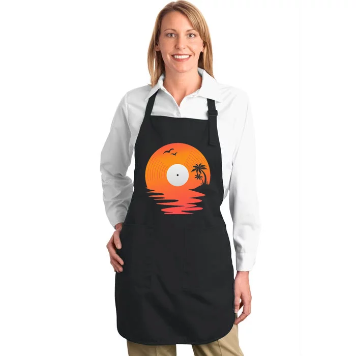 Vinyl Record Retro Disk Sea Beach Turntables Design For DJ Full-Length Apron With Pocket