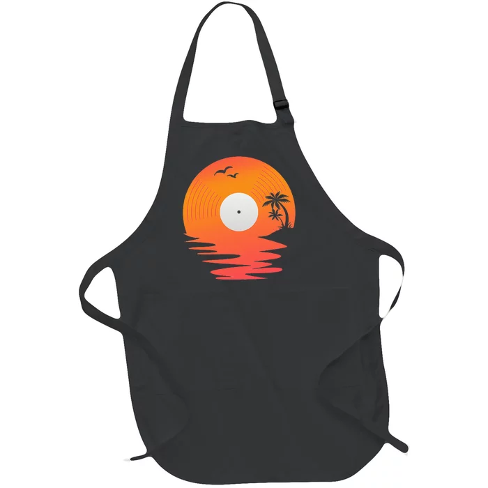 Vinyl Record Retro Disk Sea Beach Turntables Design For DJ Full-Length Apron With Pocket