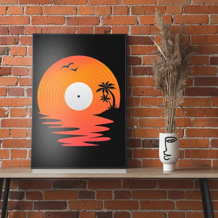 Vinyl Record Retro Disk Sea Beach Turntables Design For DJ Poster