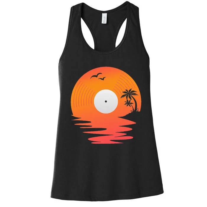 Vinyl Record Retro Disk Sea Beach Turntables Design For DJ Women's Racerback Tank