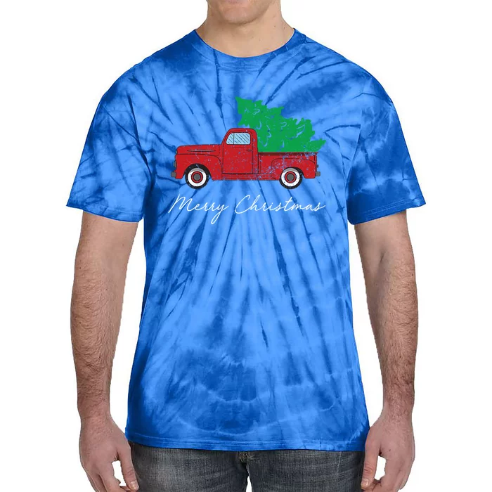 Vintage Retro Red Truck Pick Up Christmas Tree Xmas Funny Gift Cute Gift Tie-Dye T-Shirt