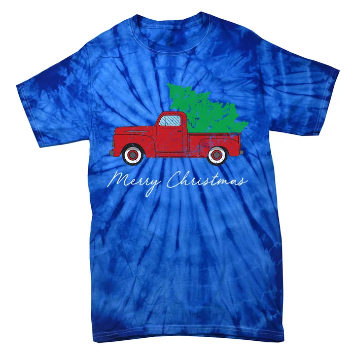 Vintage Retro Red Truck Pick Up Christmas Tree Xmas Funny Gift Cute Gift Tie-Dye T-Shirt