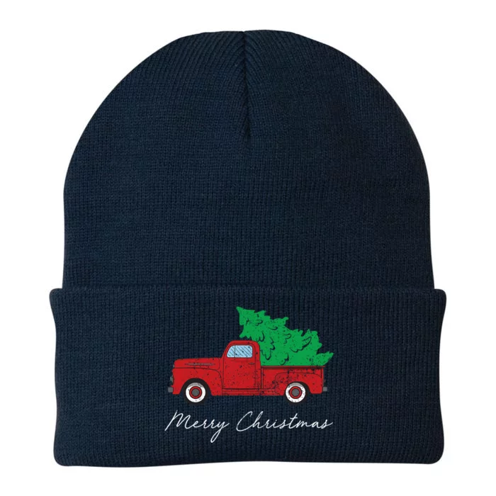 Vintage Retro Red Truck Pick Up Christmas Tree Xmas Funny Gift Cute Gift Knit Cap Winter Beanie