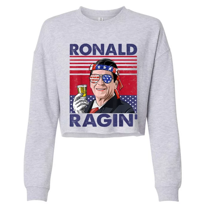 Vintage Ronald Ragin Funny 4th Of July Drinking Presidents Cropped Pullover Crew