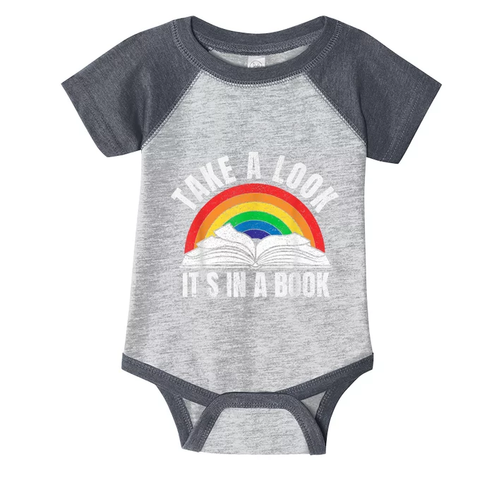 Vintage Retro Rainbow Take A Look It's In A Book Reading Art Infant Baby Jersey Bodysuit