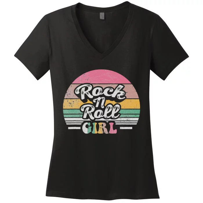 Vintage Retro Rock N Roll Girl Women's V-Neck T-Shirt