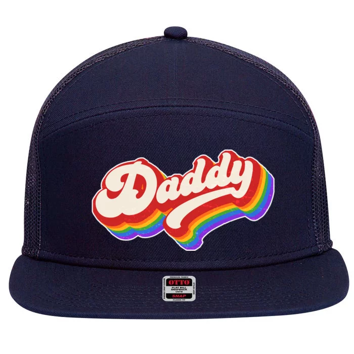 Vintage Retro Rainbow Daddy 7 Panel Mesh Trucker Snapback Hat