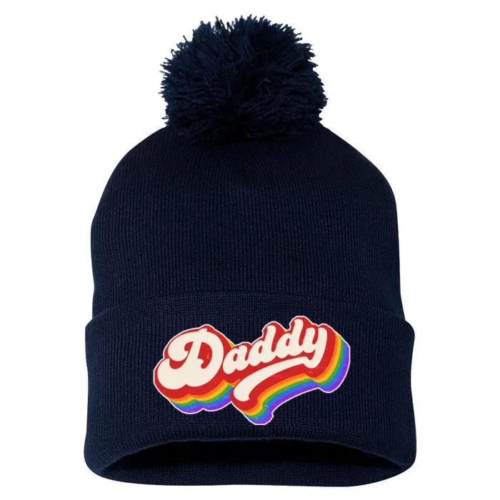 Vintage Retro Rainbow Daddy Pom Pom 12in Knit Beanie