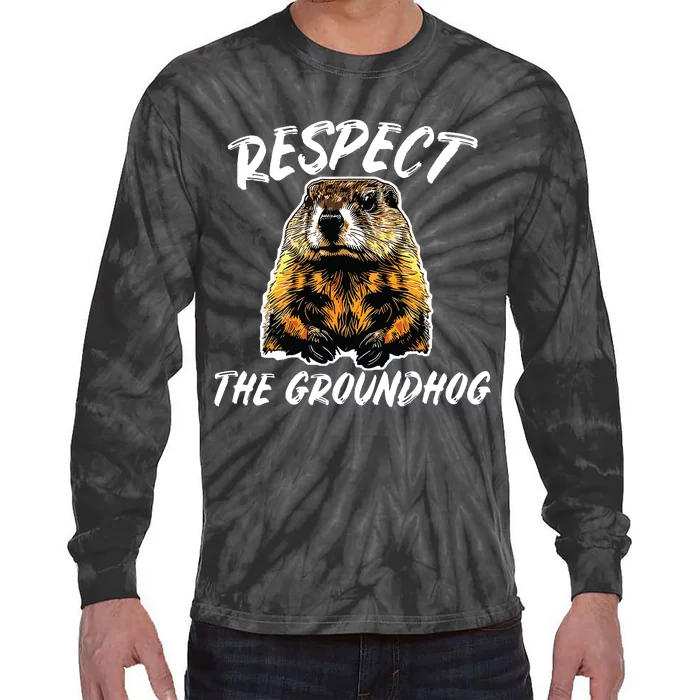 Vintage Retro Respect The Groundhog Holiday Tie-Dye Long Sleeve Shirt