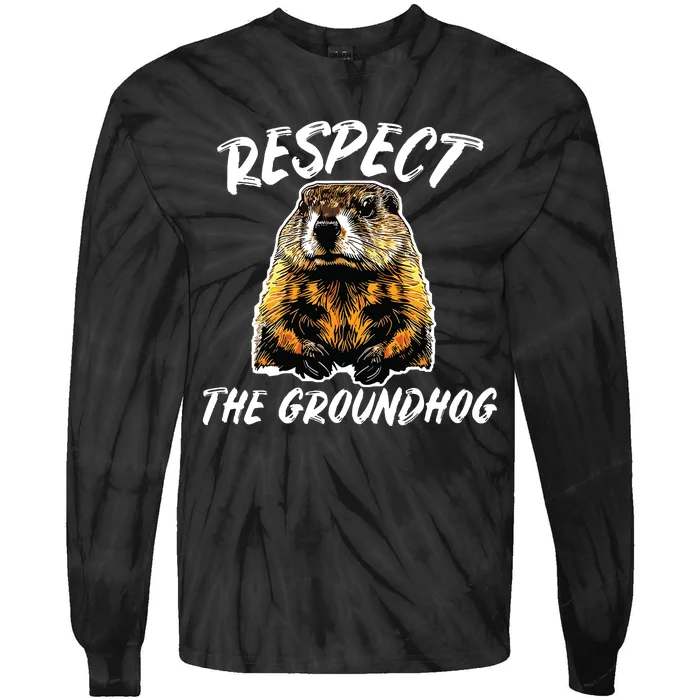 Vintage Retro Respect The Groundhog Holiday Tie-Dye Long Sleeve Shirt