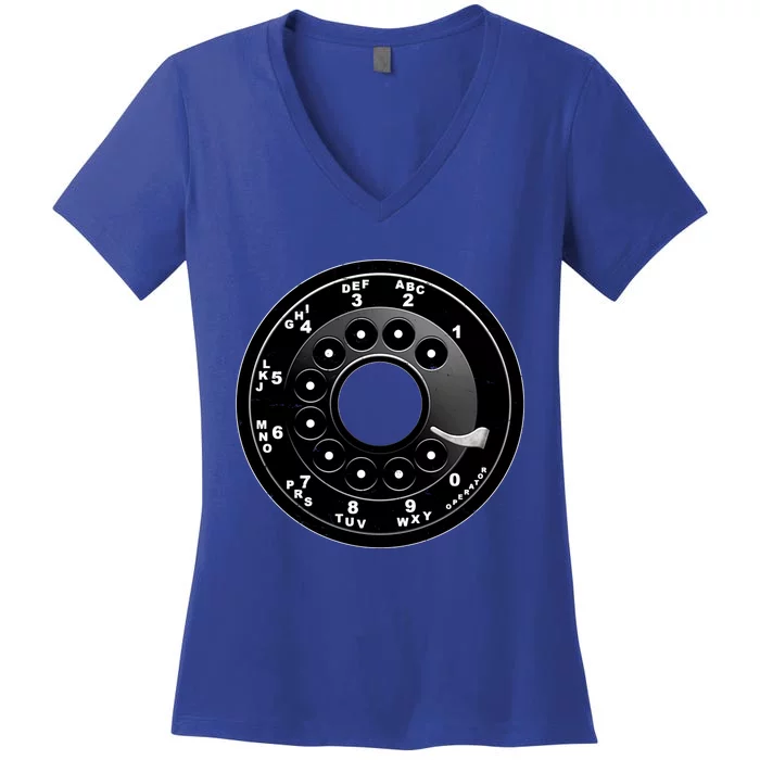 Vintage Retro Rotary Phone Dial Women's V-Neck T-Shirt