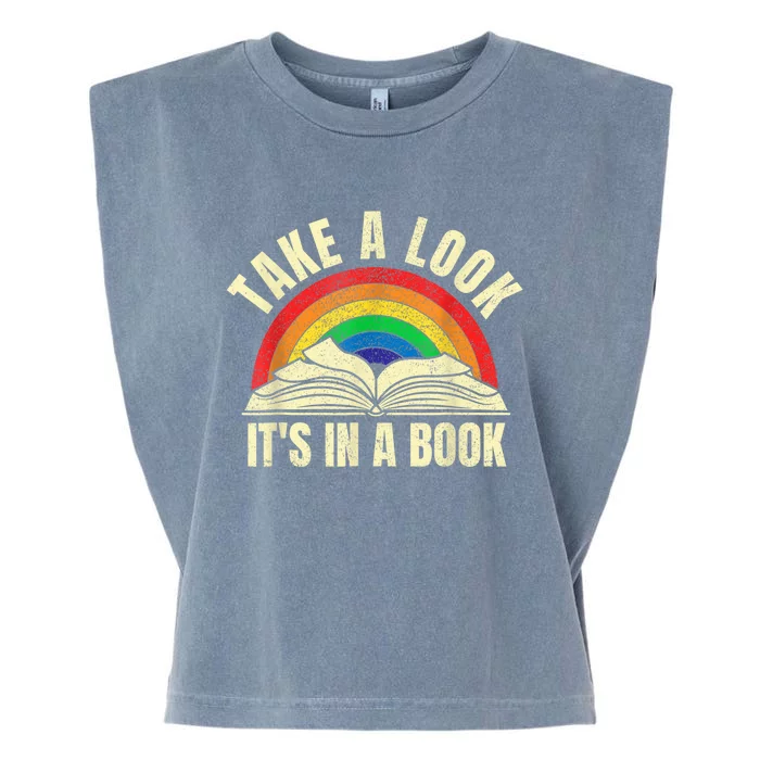 vintage retro rainbow take a look it's in a book reading art Garment-Dyed Women's Muscle Tee