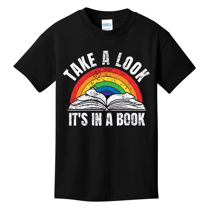 Vintage Retro Rainbow Take A Look It's In A Book Reading Art Kids T-Shirt