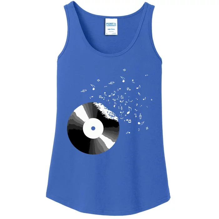 Vinyl Record Retro Music Notes Ladies Essential Tank