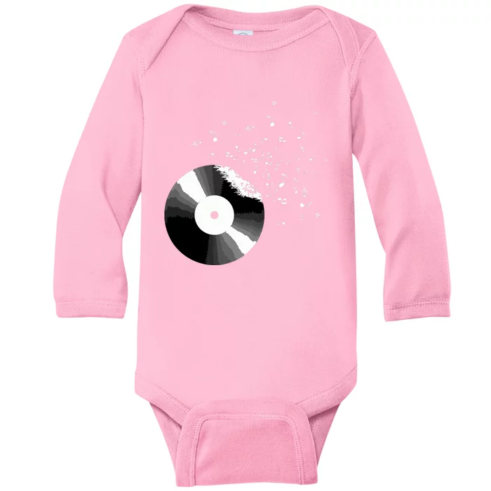 Vinyl Record Retro Music Notes Baby Long Sleeve Bodysuit