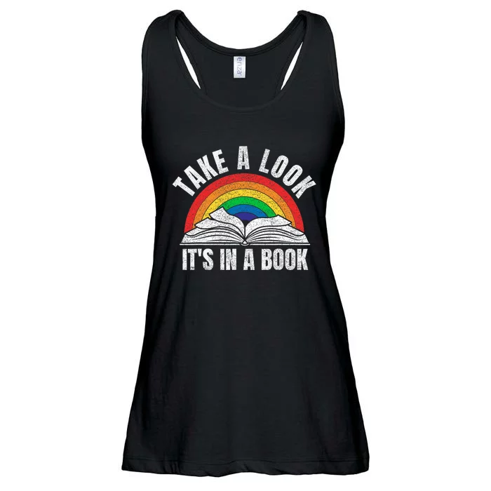 vintage retro rainbow take a look it's in a book reading art Ladies Essential Flowy Tank