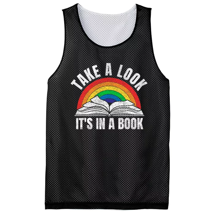 vintage retro rainbow take a look it's in a book reading art Mesh Reversible Basketball Jersey Tank