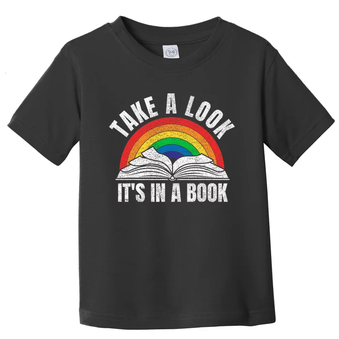 vintage retro rainbow take a look it's in a book reading art Toddler T-Shirt